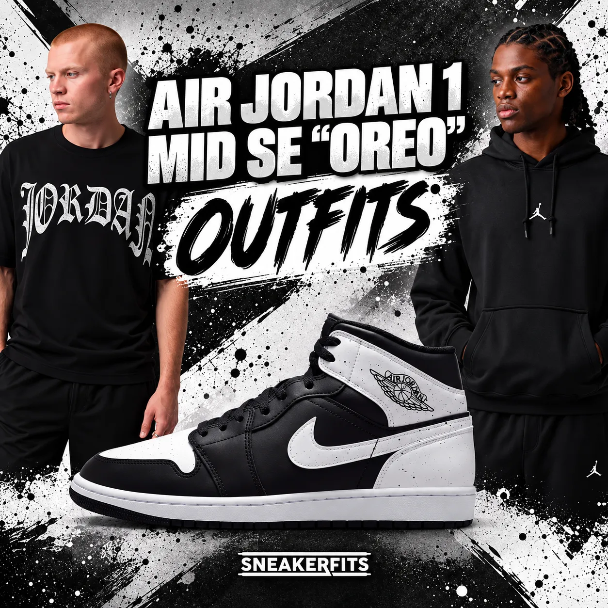 Air Jordan 1 Mid SE Oreo with matching black and white Jordan apparel