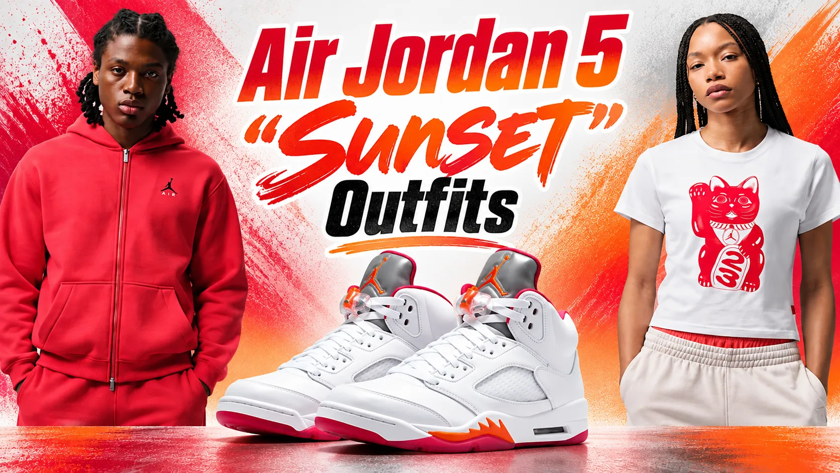 Air Jordan 5 Sunset outfits with matching Jordan apparel in white and red