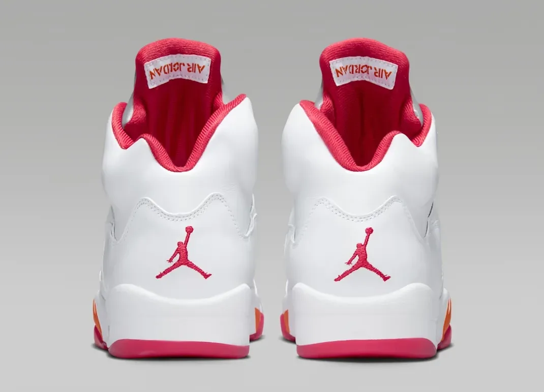 Air Jordan 5 Sunset White Fire Red and Sunset heel view