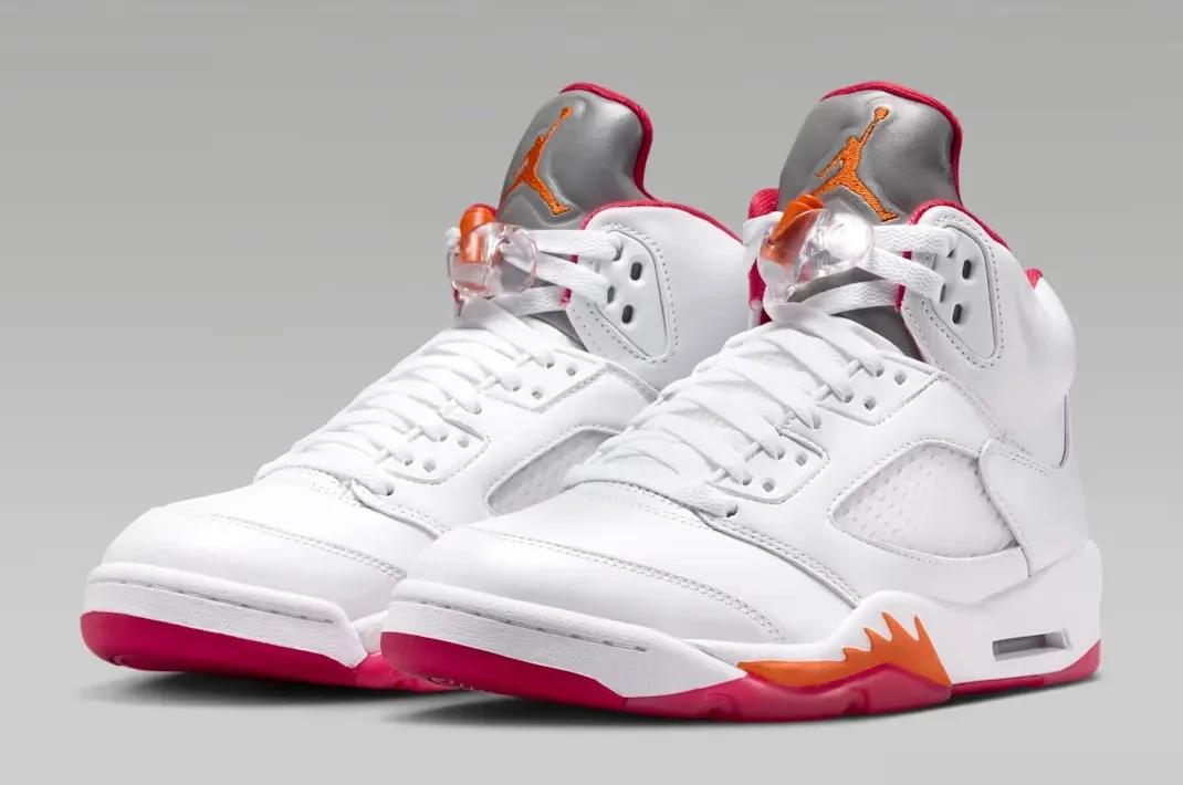 Air Jordan 5 Sunset White Fire Red and Sunset pair