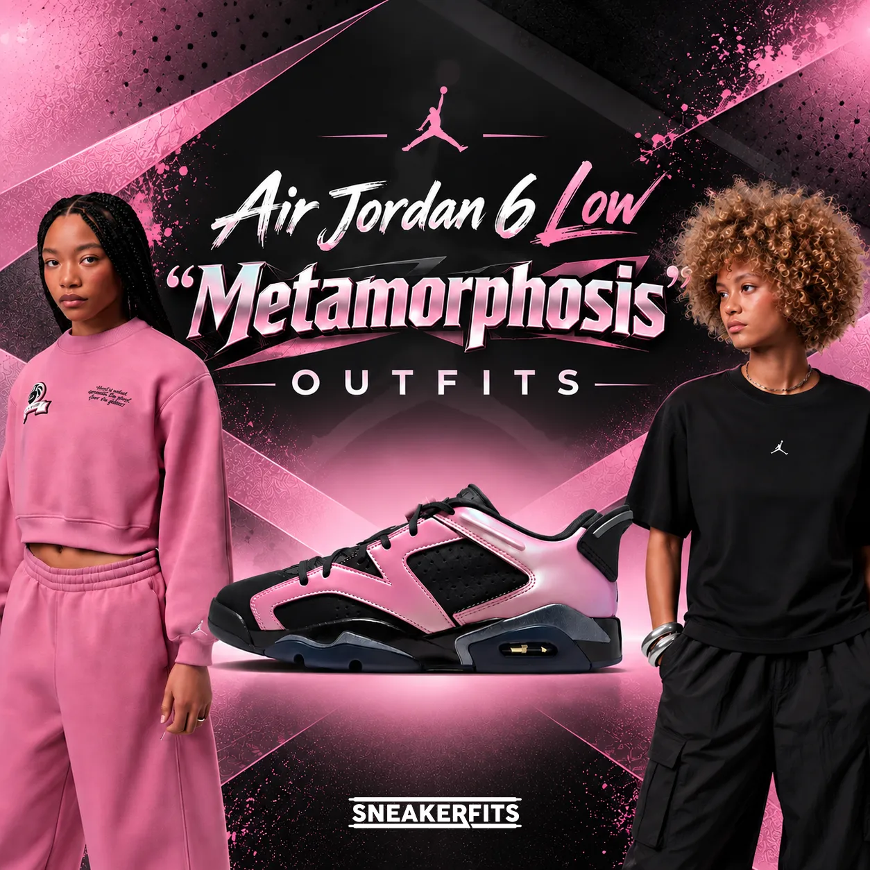 SneakerFits Air Jordan 6 Low “Metamorphosis” outfit ideas with Desert Berry and black Jordan apparel.