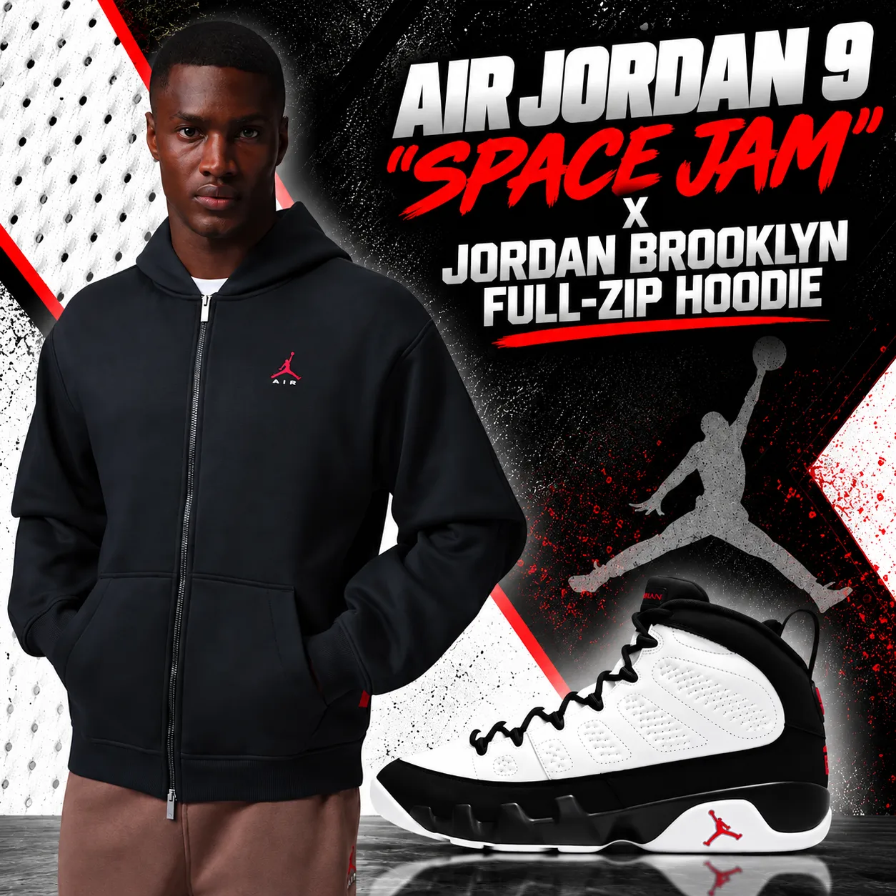 Air Jordan 9 “Space Jam” with black Jordan Brooklyn Full-Zip Hoodie outfit