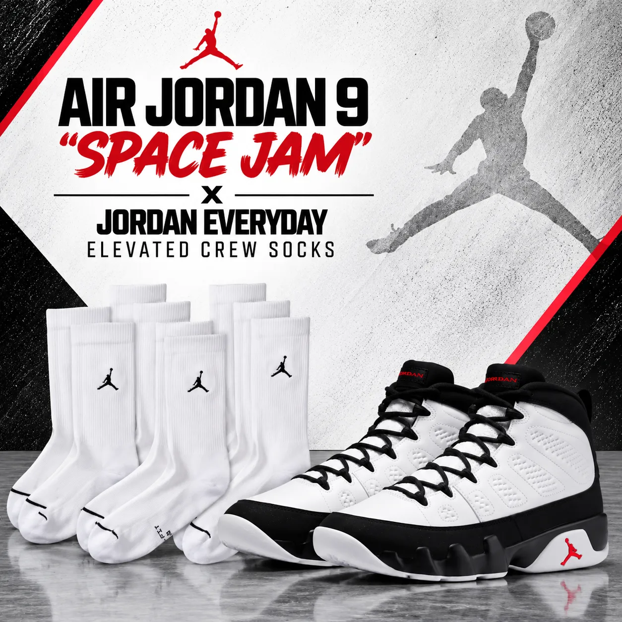 ir Jordan 9 “Space Jam” sneakers with white Jordan Everyday Elevated Crew Socks