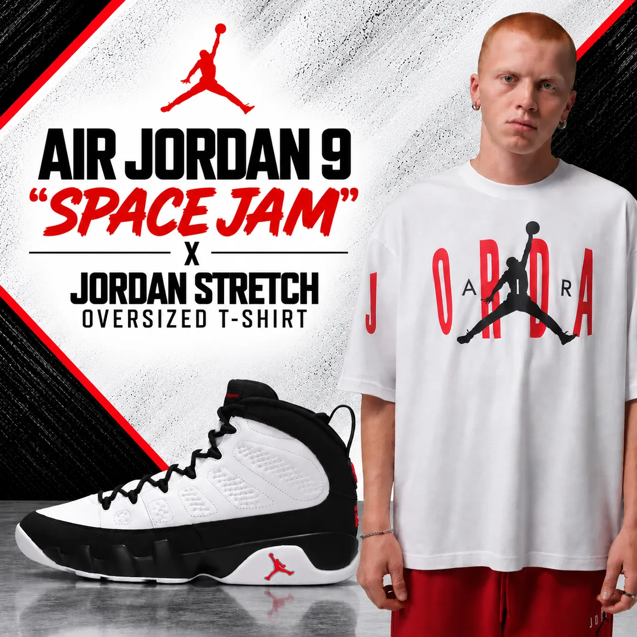 Air Jordan 9 “Space Jam” sneakers with white Jordan Stretch Oversized T-Shirt