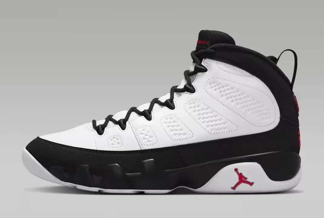 Air Jordan 9 Space Jam in White, Black and True Red from the medial side.