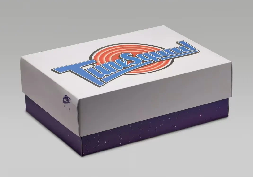 Air Jordan 9 Space Jam special shoe box with Tune Squad branding.