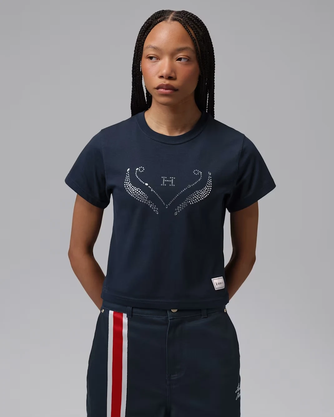 Jordan Brooklyn x Howard University women’s graphic girlfriend T-shirt in College Navy