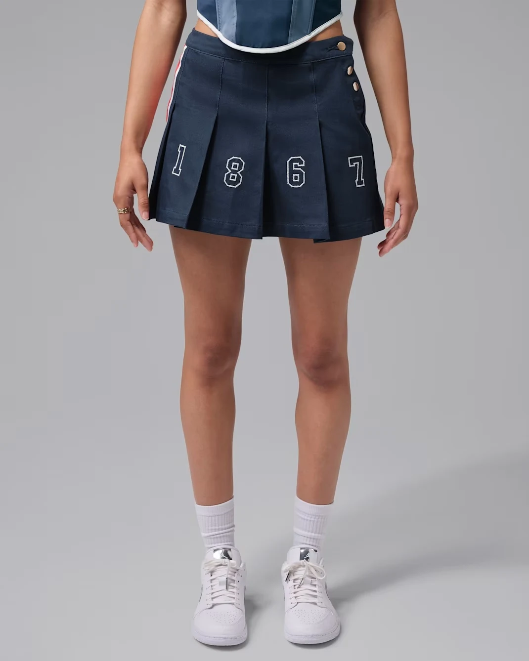 Jordan Brooklyn x Howard University women’s pleated skirt in College Navy with white and University Red details