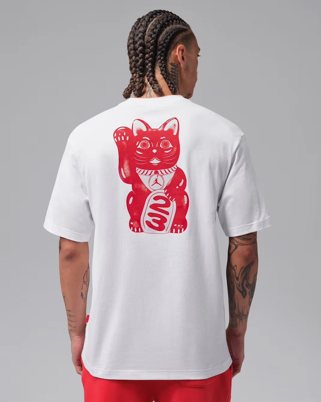 Jordan Brooklyn Men’s Graphic T-Shirt in White and University Red back view