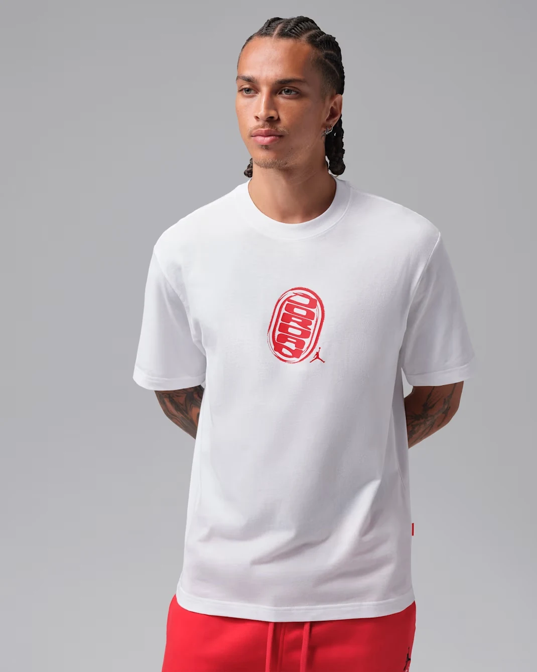 Jordan Brooklyn Men’s Graphic T-Shirt in White and University Red front view