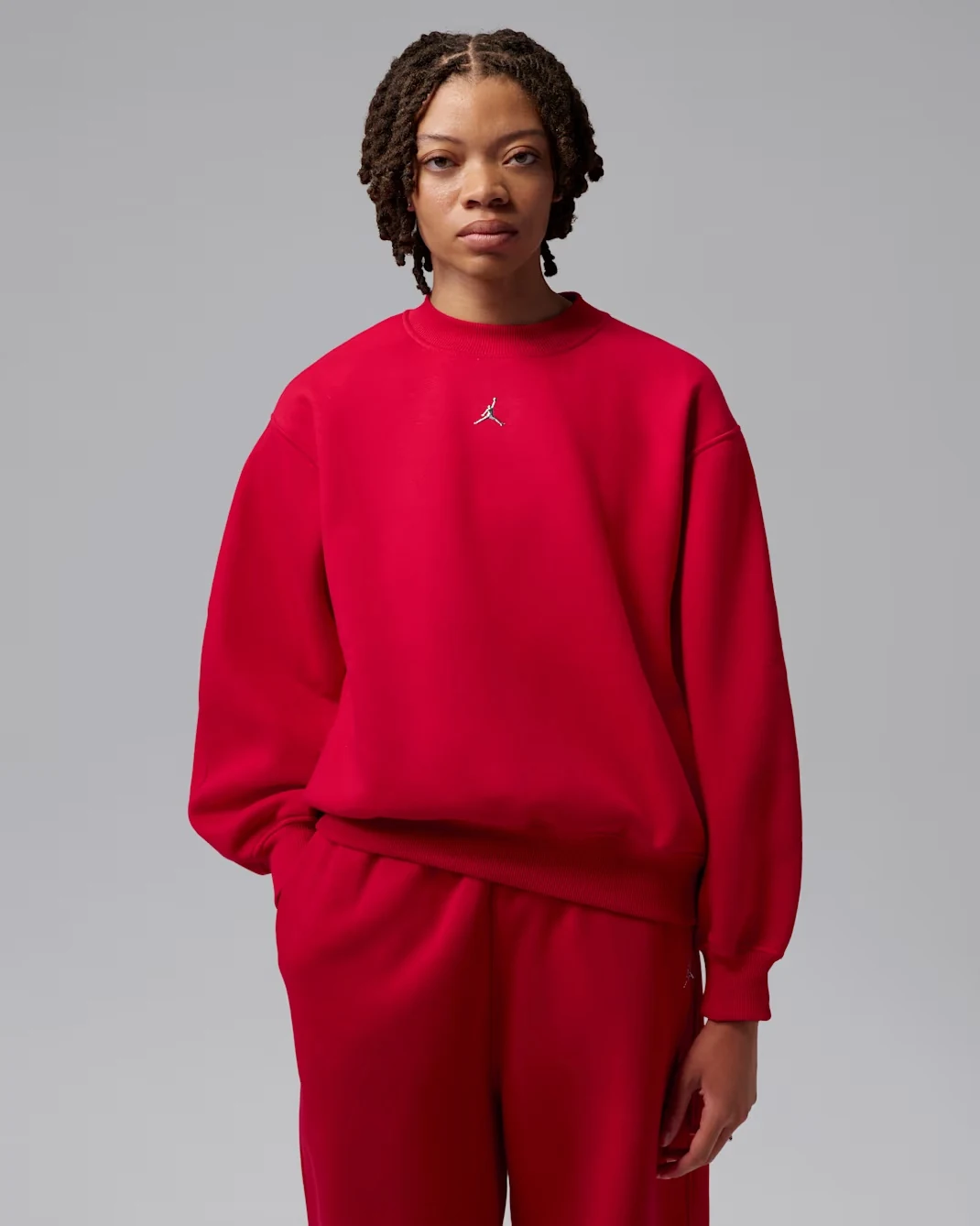 Jordan Brooklyn women’s crew-neck sweatshirt in Gym Red with Metallic Silver Jumpman