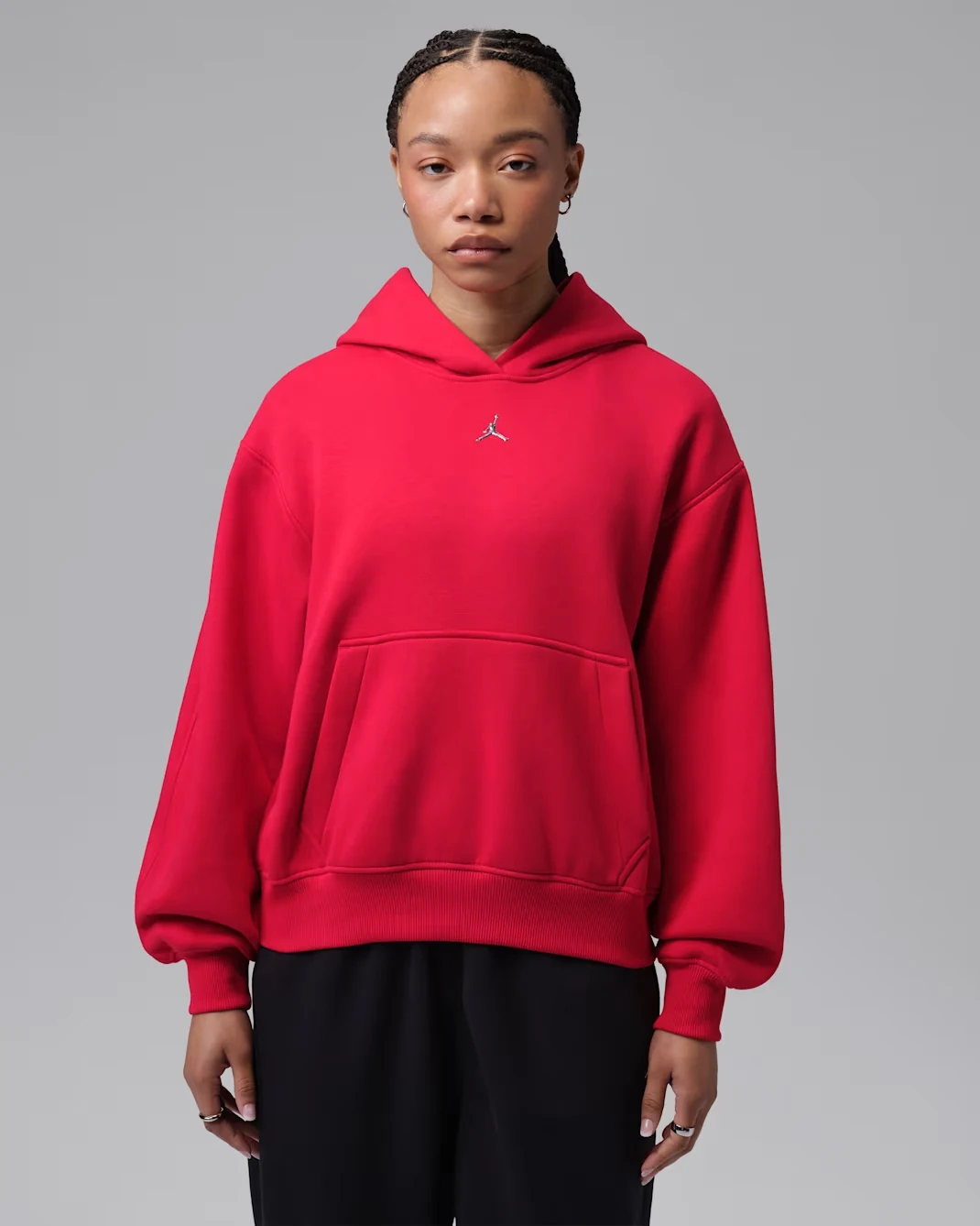 Jordan Brooklyn women’s pullover hoodie in Gym Red with Metallic Silver Jumpman