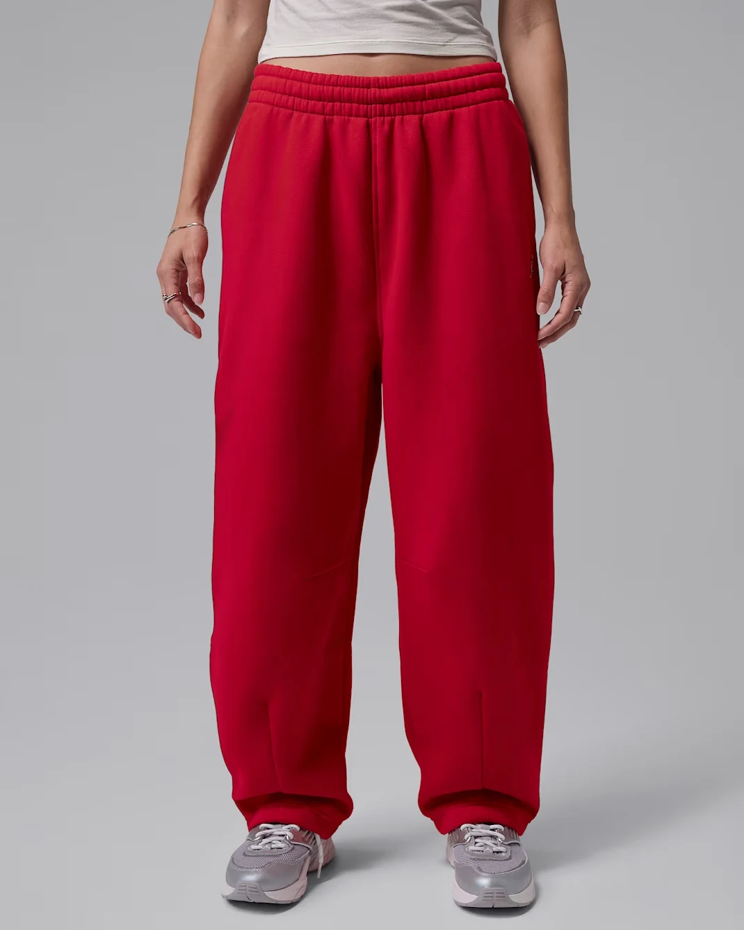 Jordan Brooklyn women’s wide-leg pants in Gym Red with Metallic Silver Jumpman