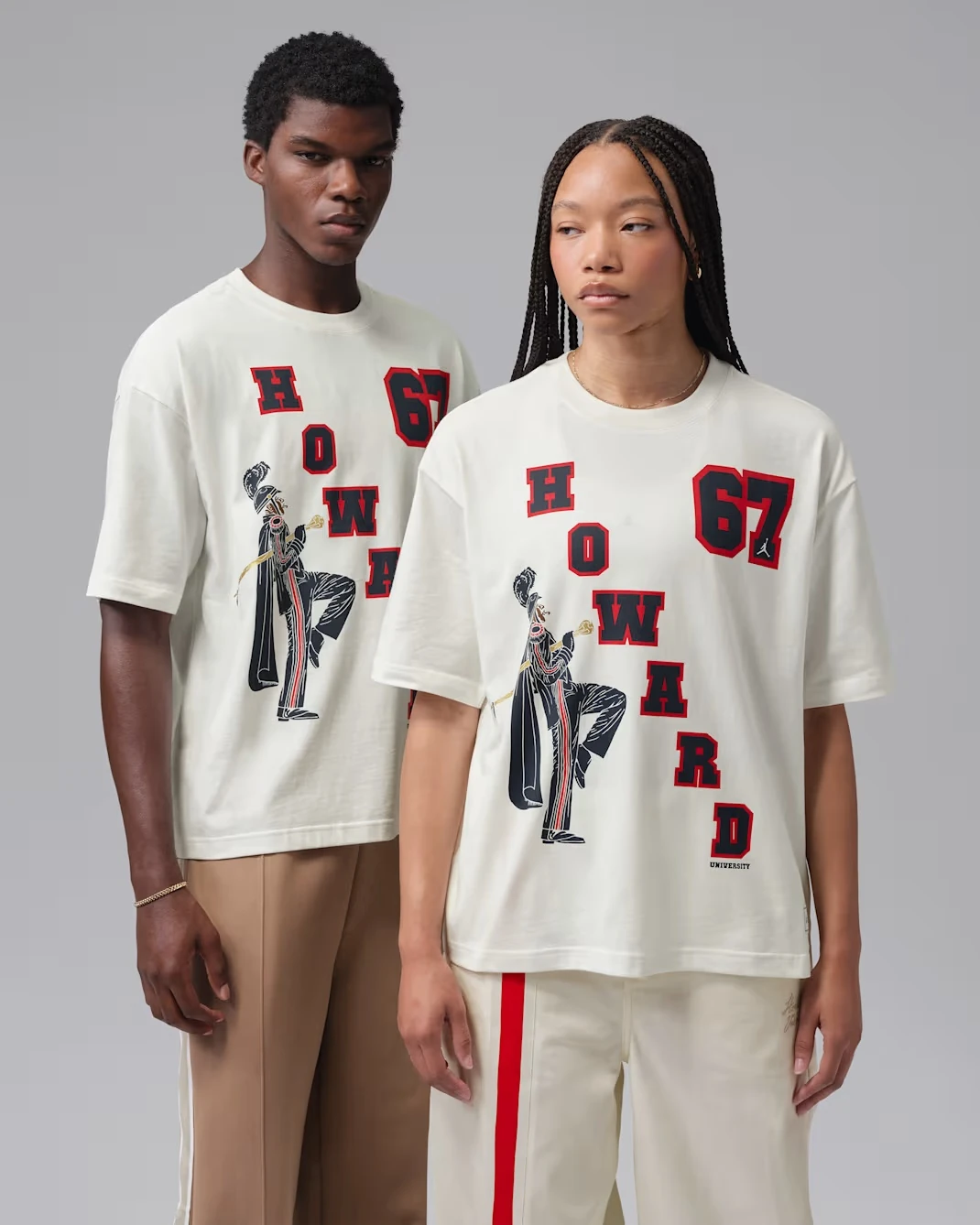 Jordan Flight x Howard University oversized T-shirt in Sail, College Navy and University Red