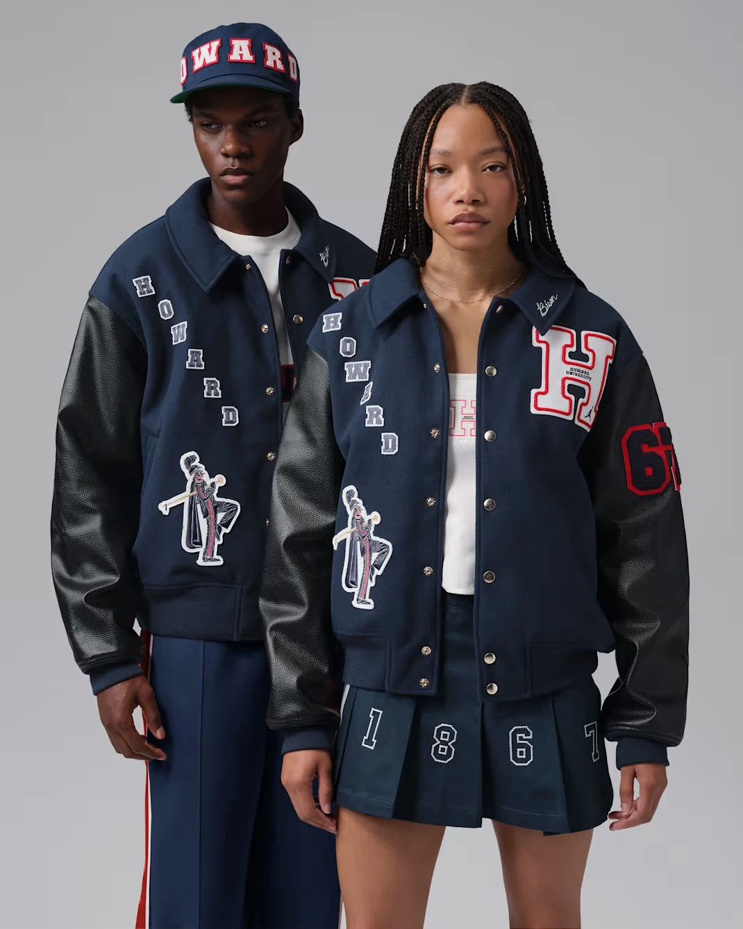 University Varsity Jacket – Navy/Black/Red Jordan Flight x Howard University varsity jacket in College Navy, Black and University Red