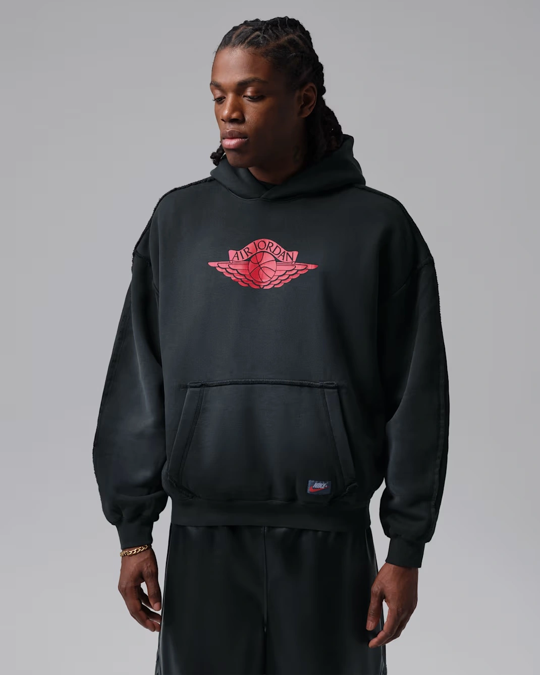 Jordan Flight Wings Fleece Pullover Hoodie in Black and University Red