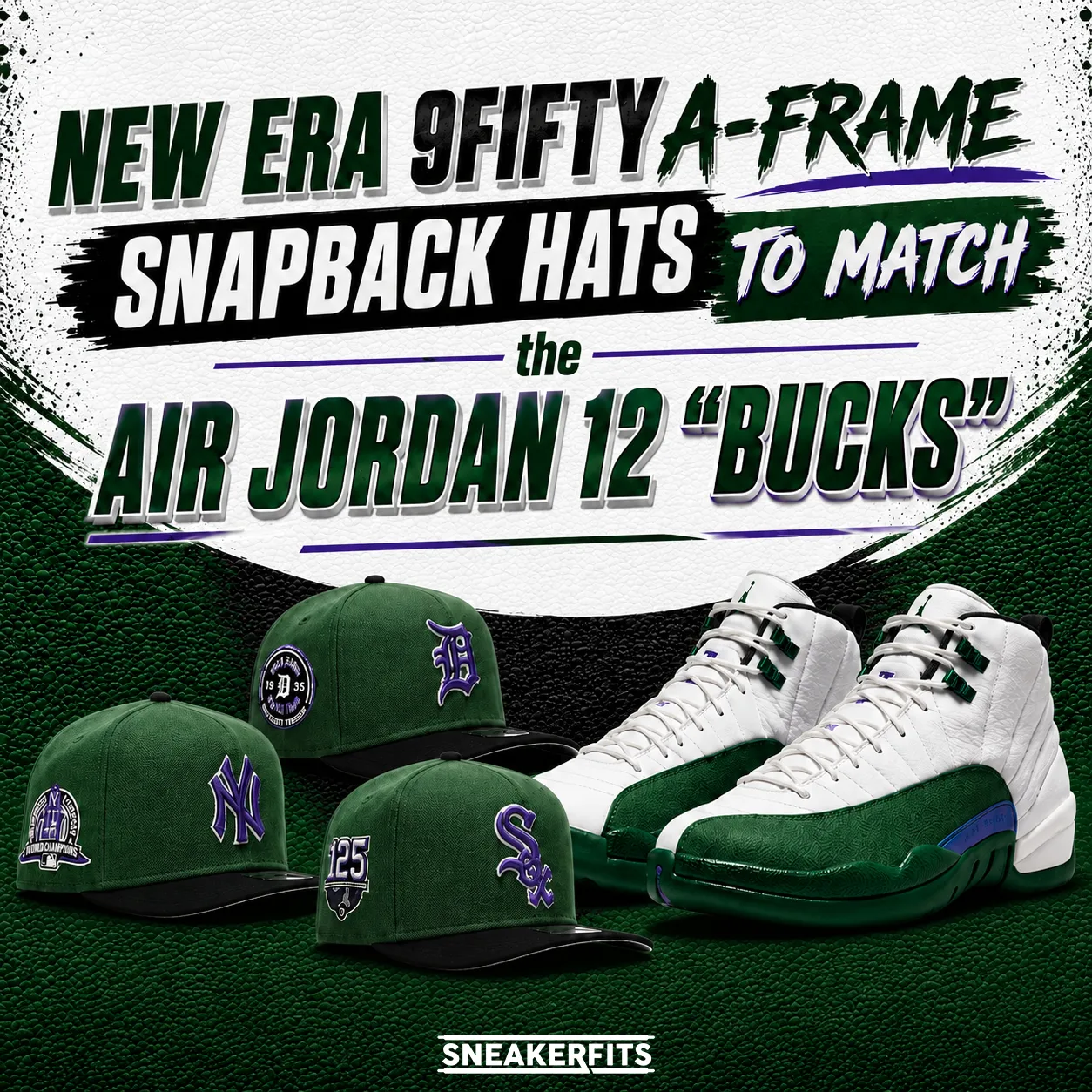 New Era 9FIFTY A-Frame snapback hats to match the Air Jordan 12 Bucks sneakers.