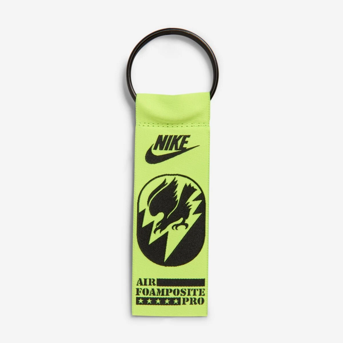 Voltage Green and black Nike Air Foamposite Pro keychain included with the Green Camo sneakers.