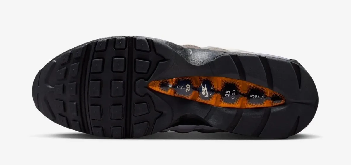 Nike Air Max 95 Greedy outsole in black with Bright Mandarin Air Max detailing.