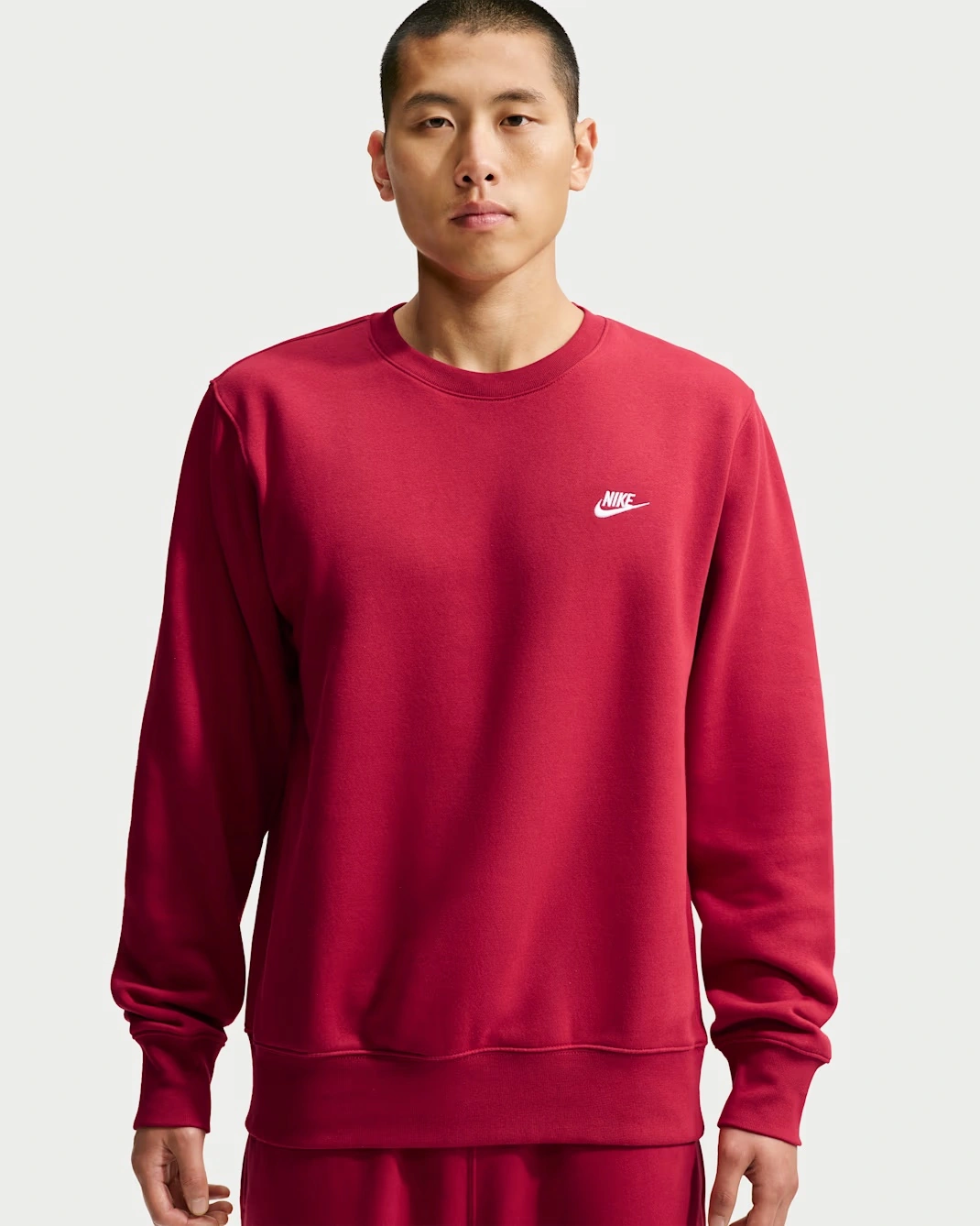 Nike Club Fleece Crew in Tough Red and White