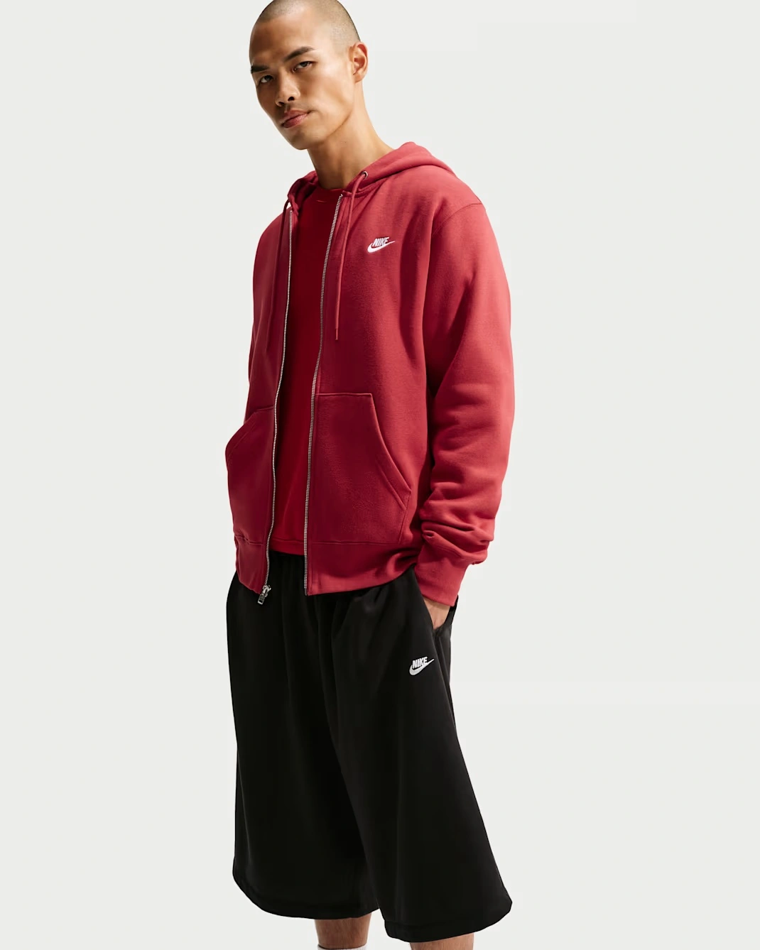 Nike Club Full-Zip Fleece Hoodie in Tough Red and White