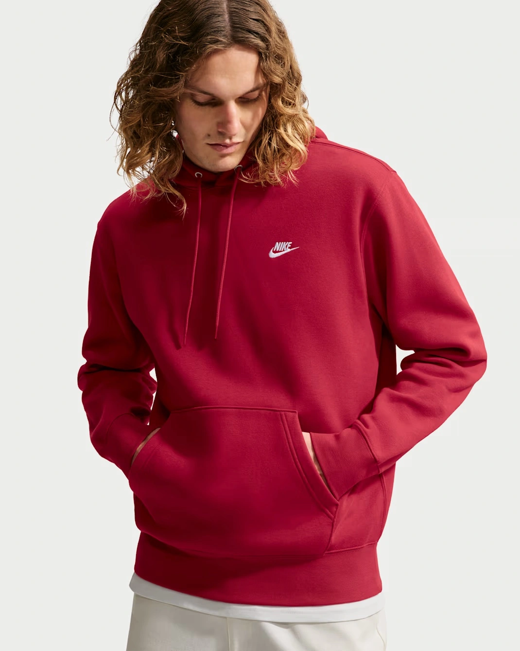Nike Club Pullover Fleece Hoodie in Tough Red and White