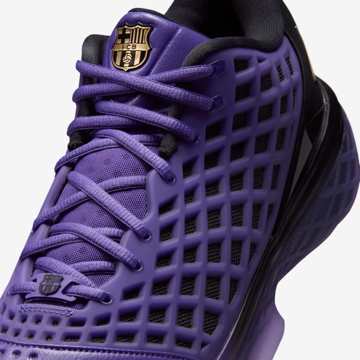 Nike Kobe 3 Low Protro FC Barcelona Electric Purple upper with Metallic Gold FC Barcelona crest