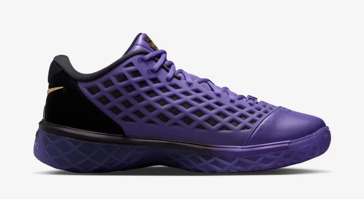 Nike Kobe 3 Low Protro FC Barcelona in Black, Electric Purple and Metallic Gold medial view