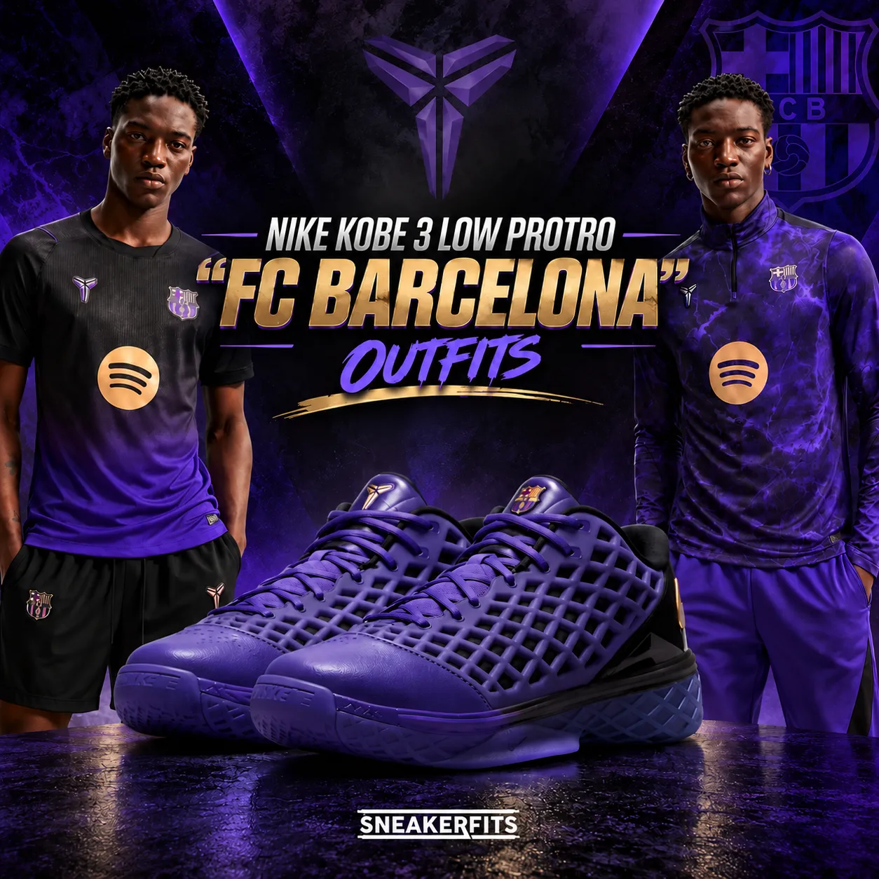 Nike Kobe 3 Low Protro FC Barcelona sneakers with matching FC Barcelona Kobe apparel outfits.