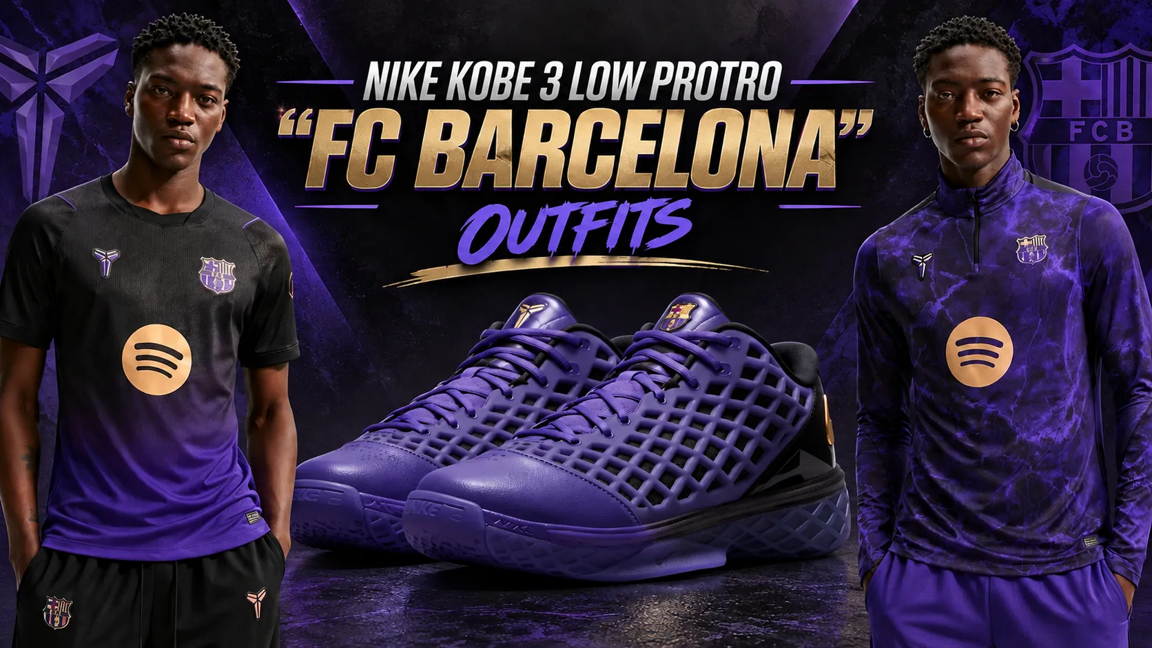 Nike Kobe 3 Low Protro FC Barcelona sneakers with matching FC Barcelona Kobe apparel outfits.