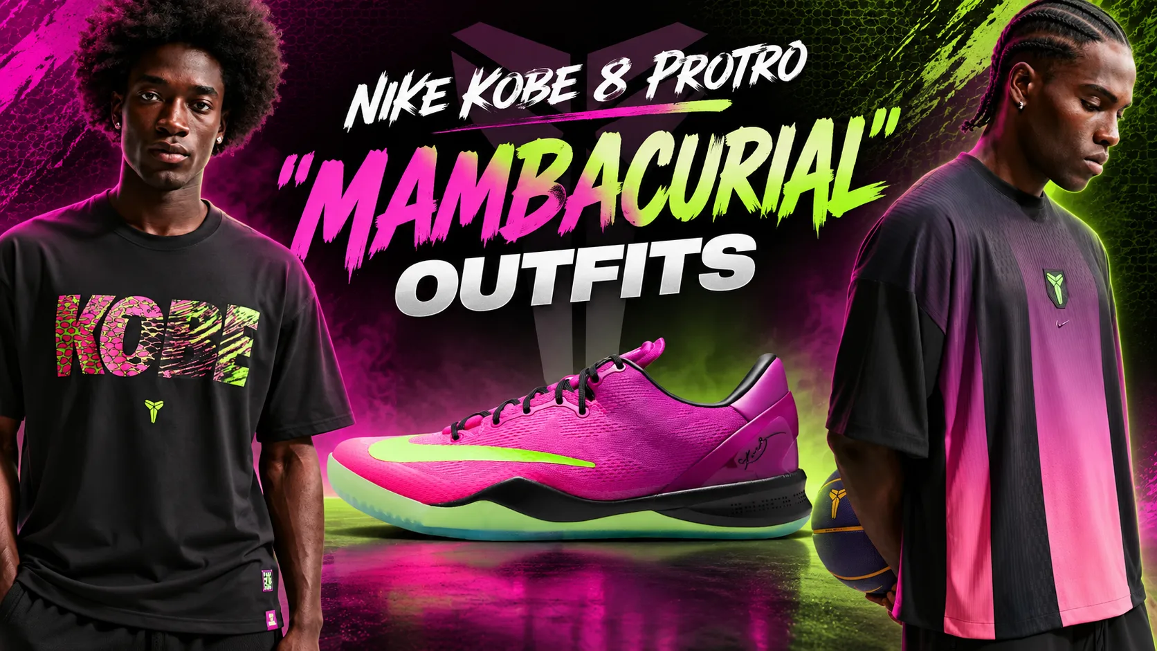 Nike Kobe 8 Protro Mambacurial outfits with pink, Electric Green and black Kobe apparel