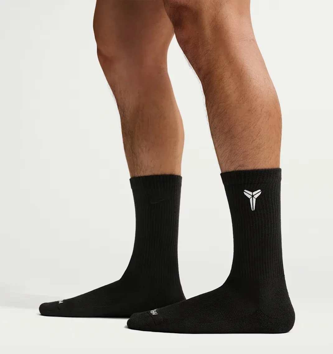 Black Nike Kobe crew socks with white Kobe logo