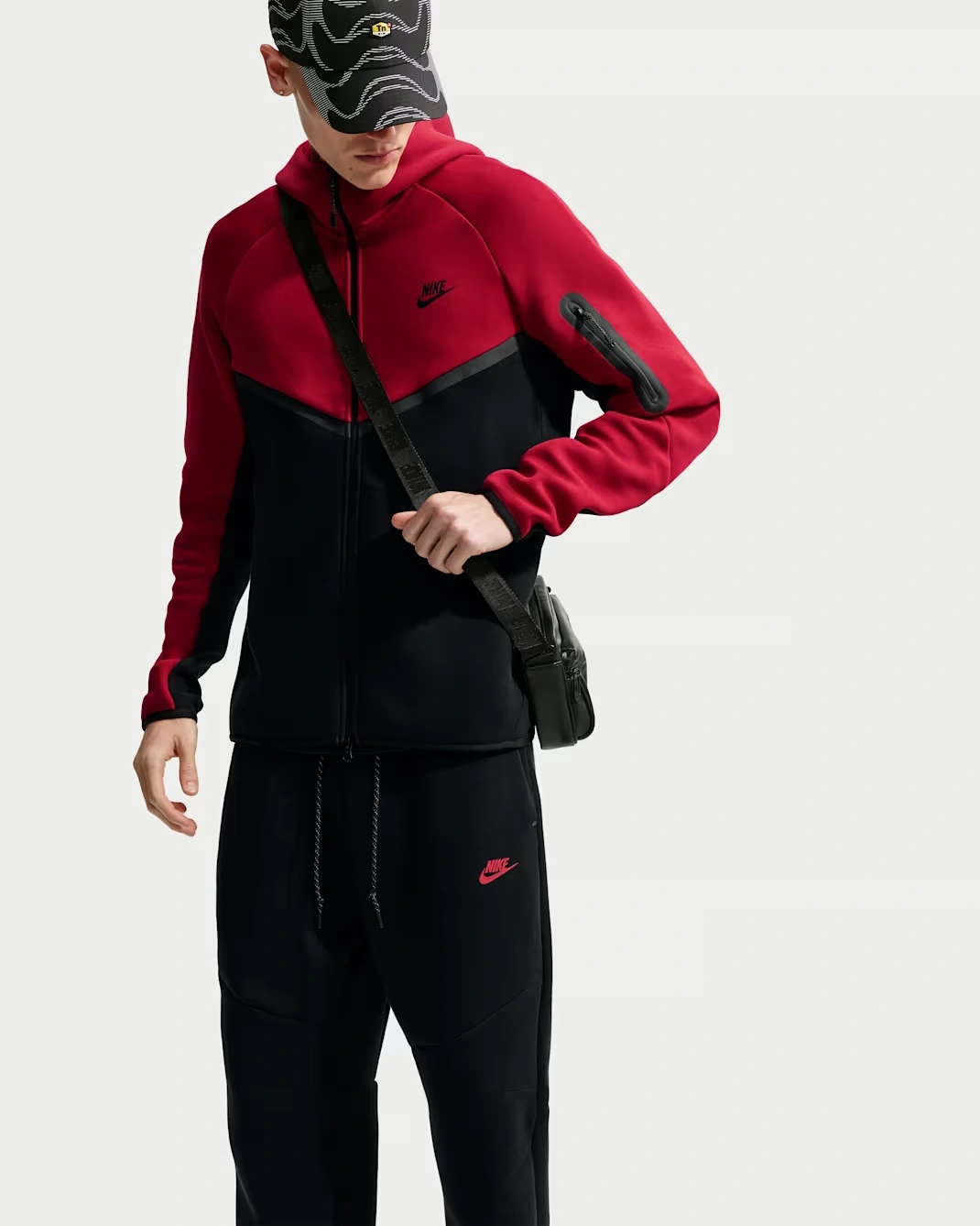 Nike Tech Fleece Windrunner Full-Zip Jacket in Tough Red and Black