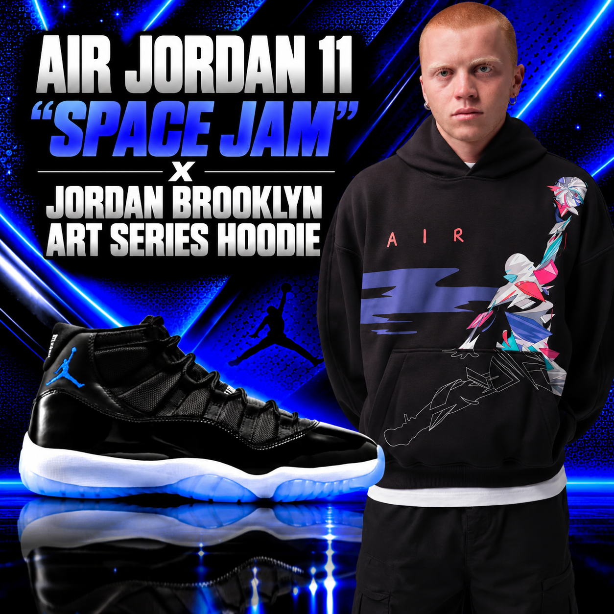 Air Jordan 11 “Space Jam” with Jordan Brooklyn Art Series Hoodie outfit – SneakerFits