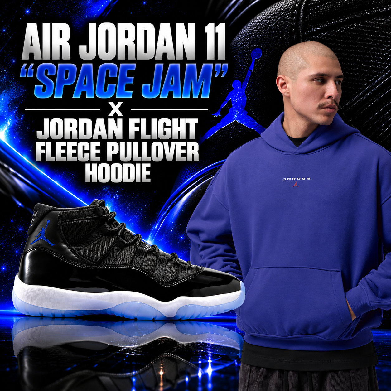 Air Jordan 11 “Space Jam” with Jordan Flight Fleece Pullover Hoodie outfit match | SneakerFits