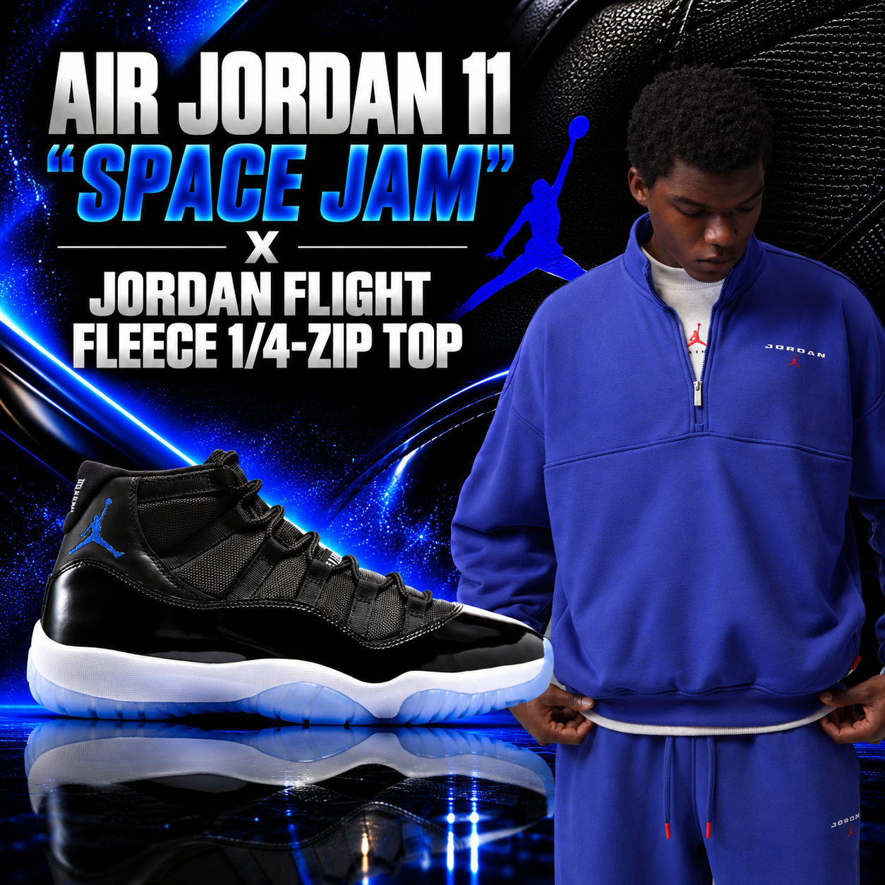 Air Jordan 11 “Space Jam” with Jordan Flight Fleece 1/4-Zip Top outfit match | SneakerFits