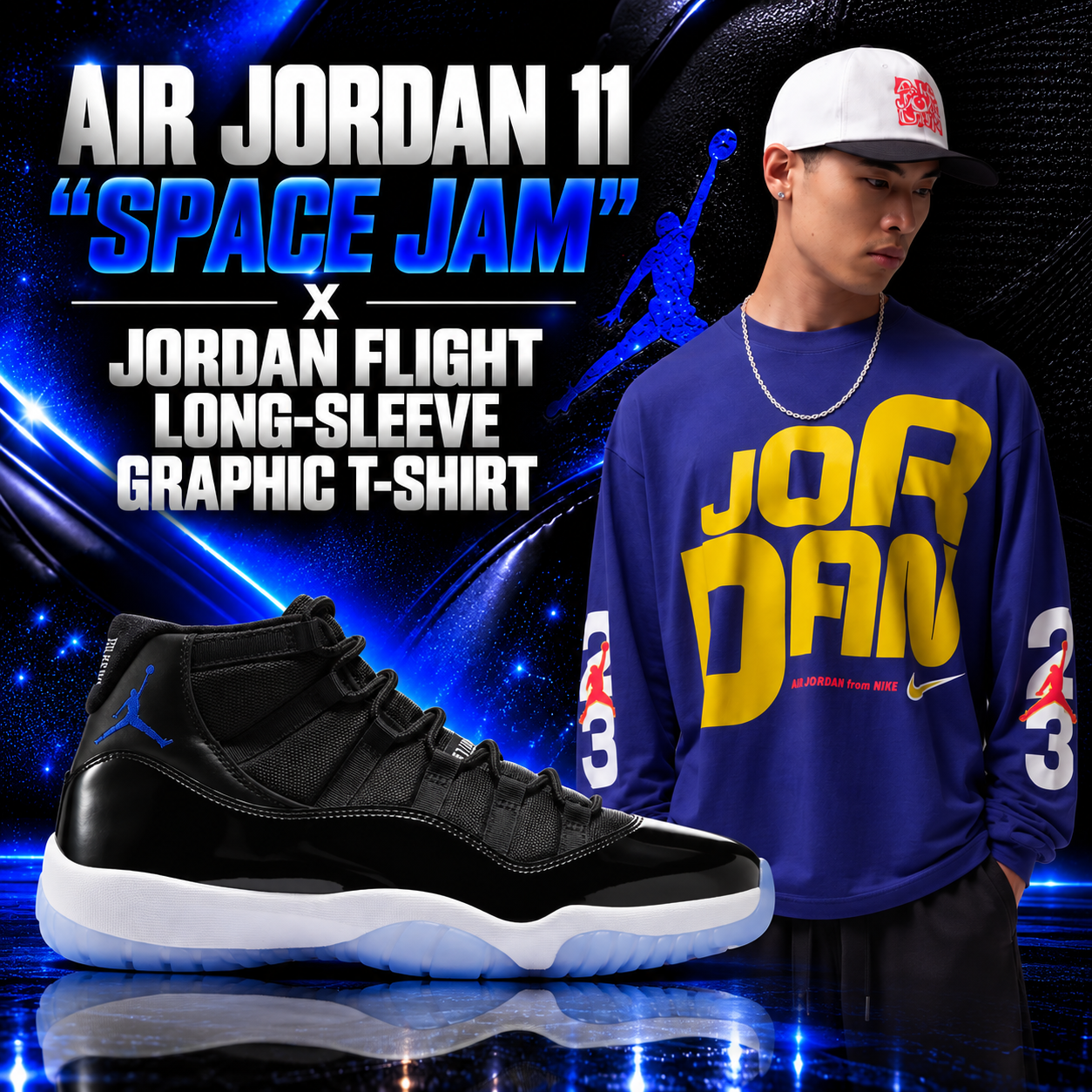 Air Jordan 11 “Space Jam” with Jordan Flight Long-Sleeve Graphic T-Shirt outfit match – SneakerFits