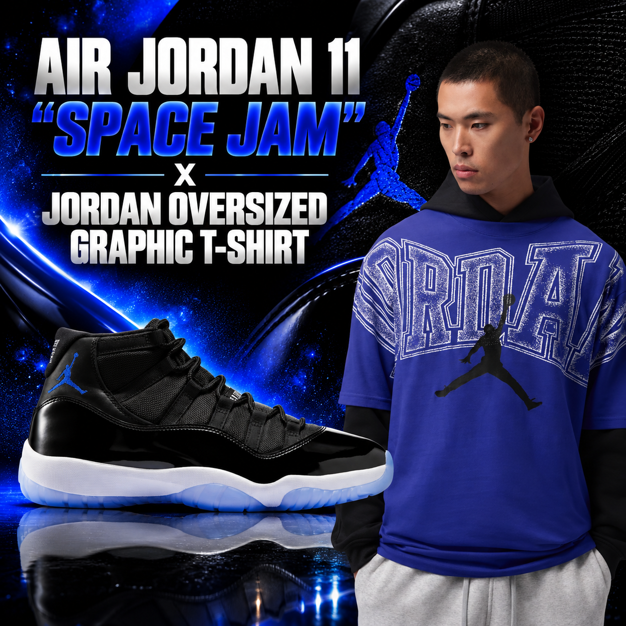 Air Jordan 11 “Space Jam” with Jordan Oversized Graphic T-Shirt outfit match | SneakerFits
