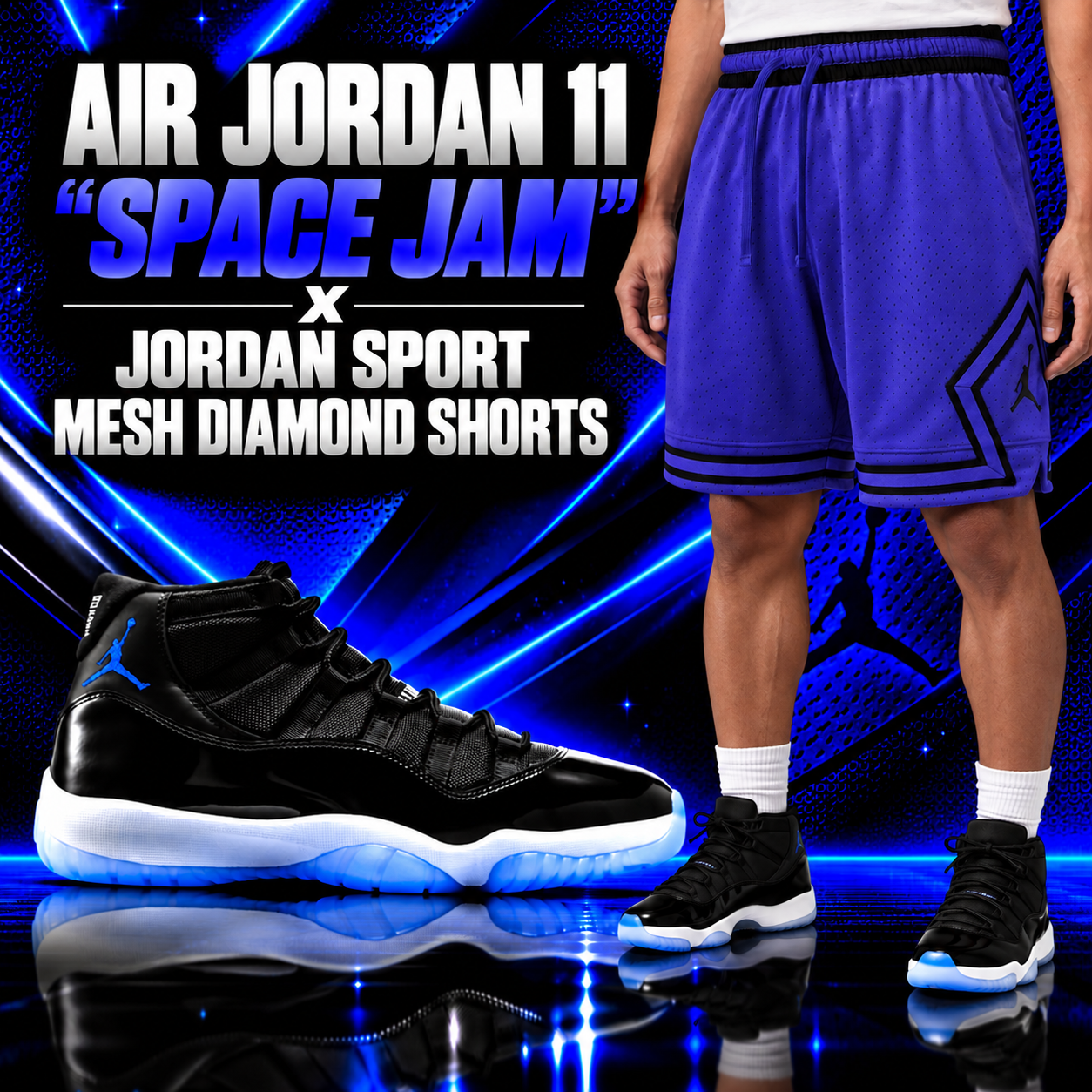 Air Jordan 11 “Space Jam” with Jordan Sport Mesh Diamond Shorts outfit – SneakerFits