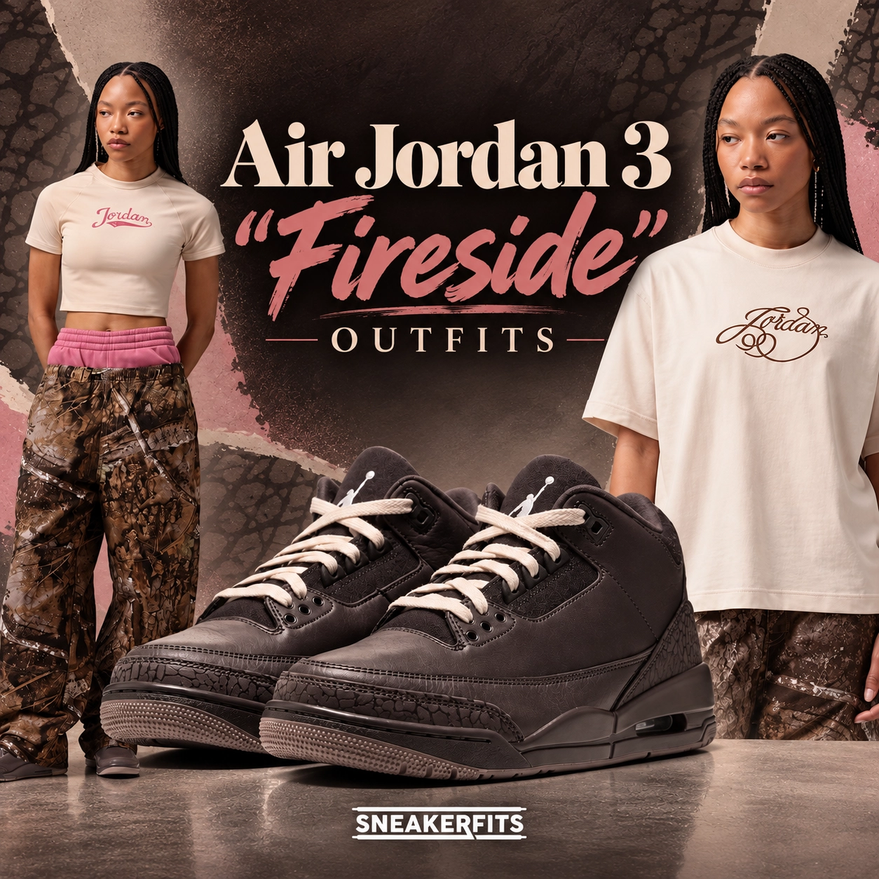 Air Jordan 3 Fireside sneakers with matching Jordan women’s apparel outfit ideas