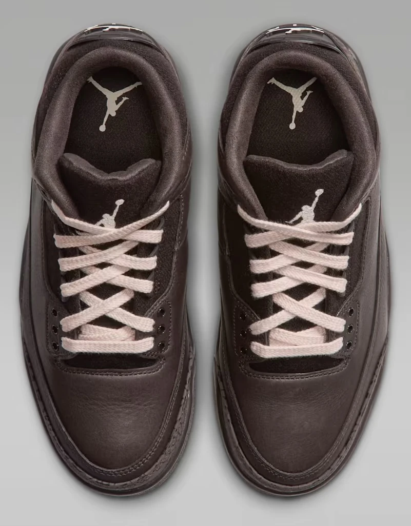 Air Jordan 3 “Fireside” Velvet Brown top view with Pearl White laces