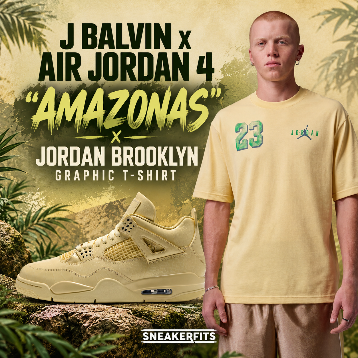 J Balvin x Air Jordan 4 Amazonas with matching Jordan Brooklyn Graphic T-Shirt | SneakerFits