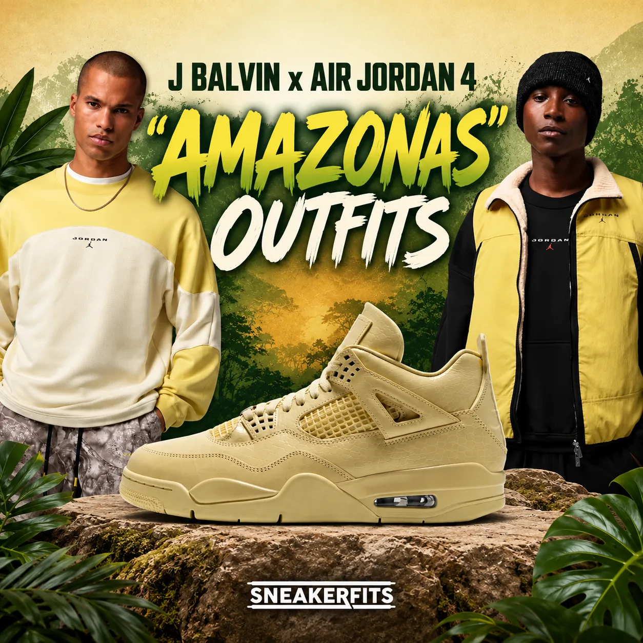 J Balvin x Air Jordan 4 Amazonas with matching Jordan apparel and outfit ideas | SneakerFits