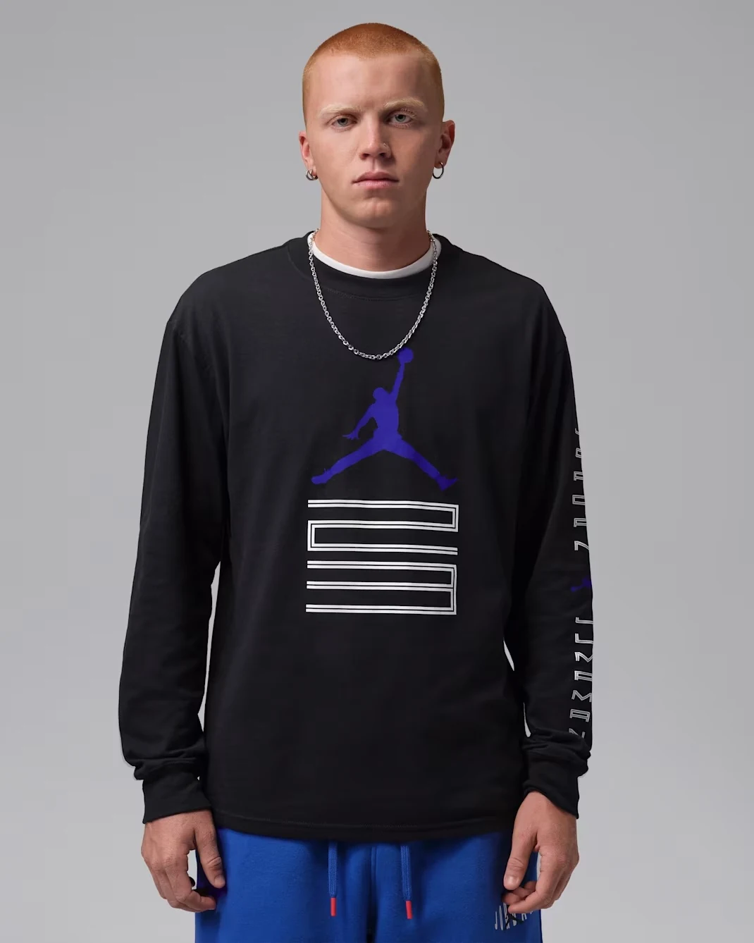 Jordan AJ11 long-sleeve T-shirt in Black with Light Concord and White graphics