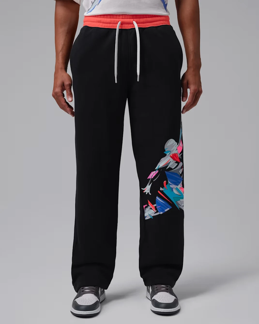 Jordan Brooklyn Art Series graphic fleece pants in black with multicolor artwork