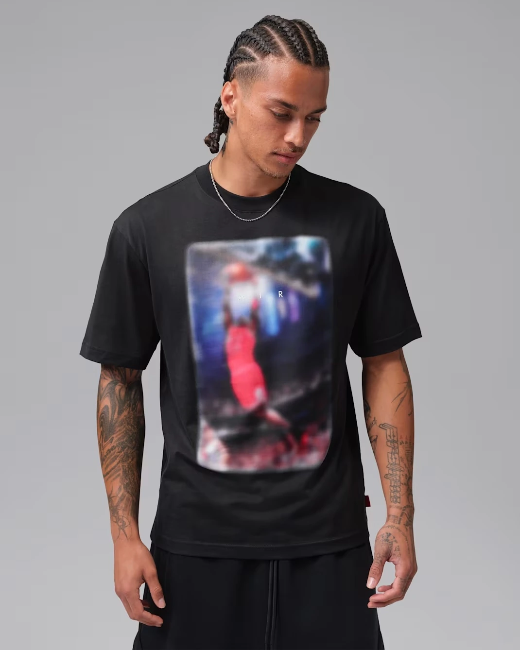 Black Jordan Brooklyn graphic T-shirt with multicolor basketball-inspired front print