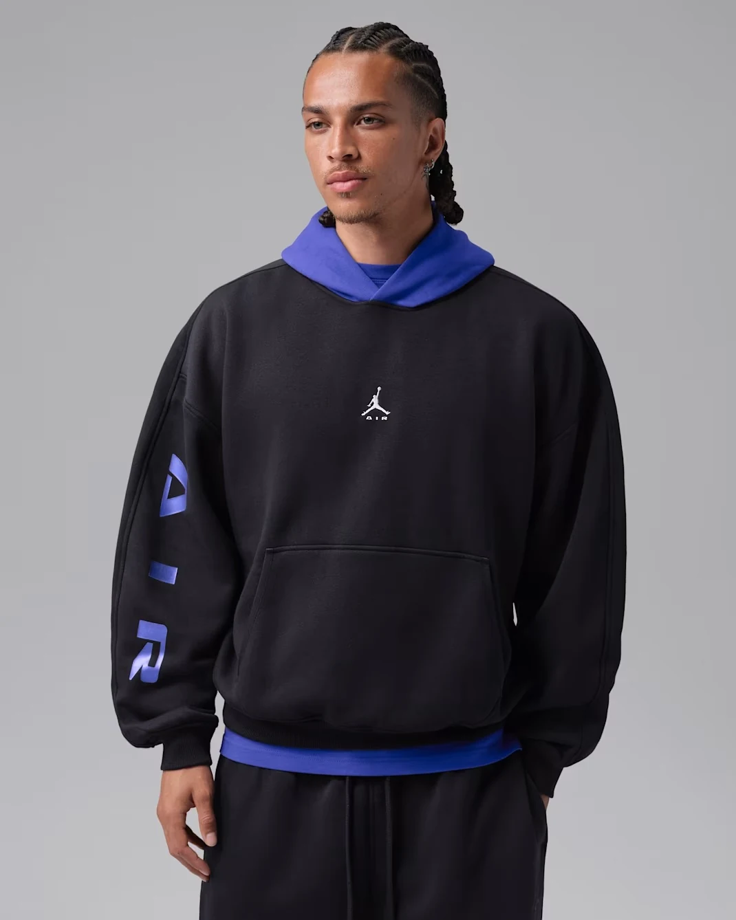 Jordan Brooklyn Mountainside pullover hoodie in black, Light Concord and white