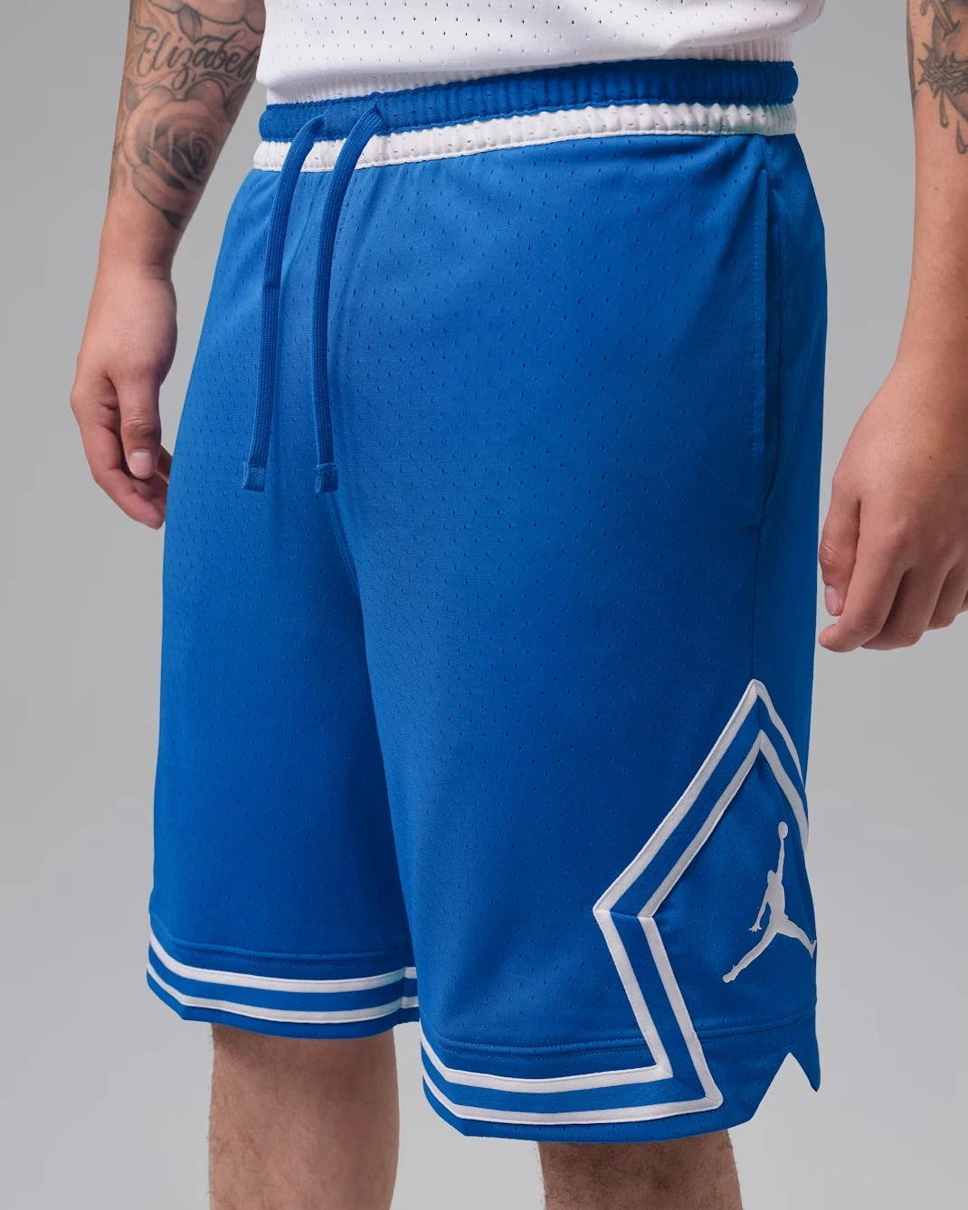 Royal blue Jordan Dri-FIT Sport Diamond basketball shorts with white trim and Jumpman logo