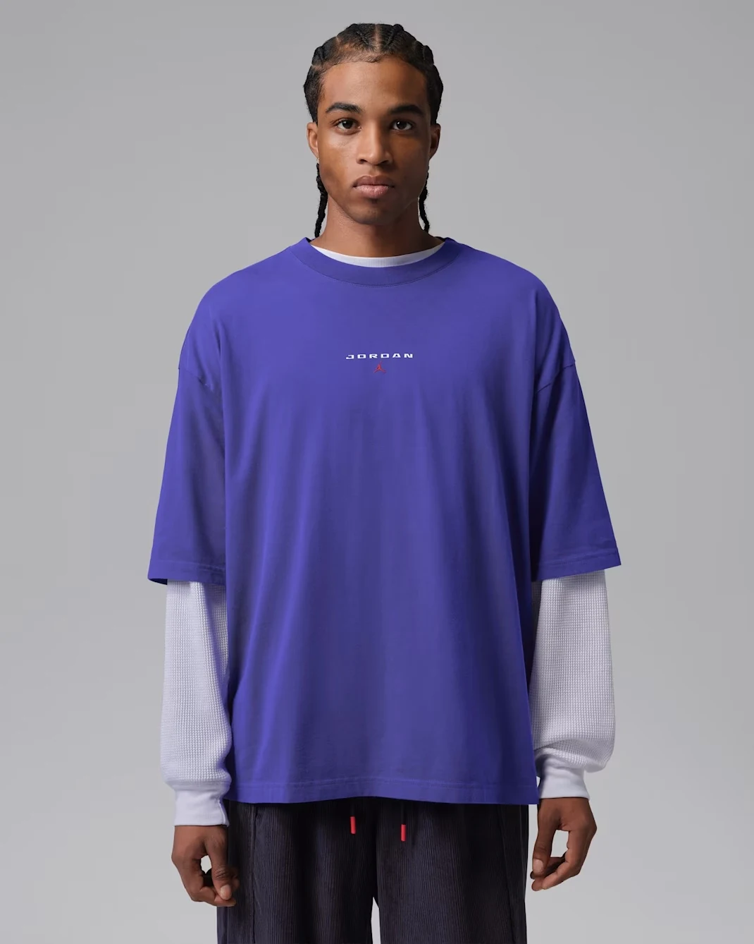 Jordan Flight Essentials oversized patch T-shirt in Light Concord and Sail