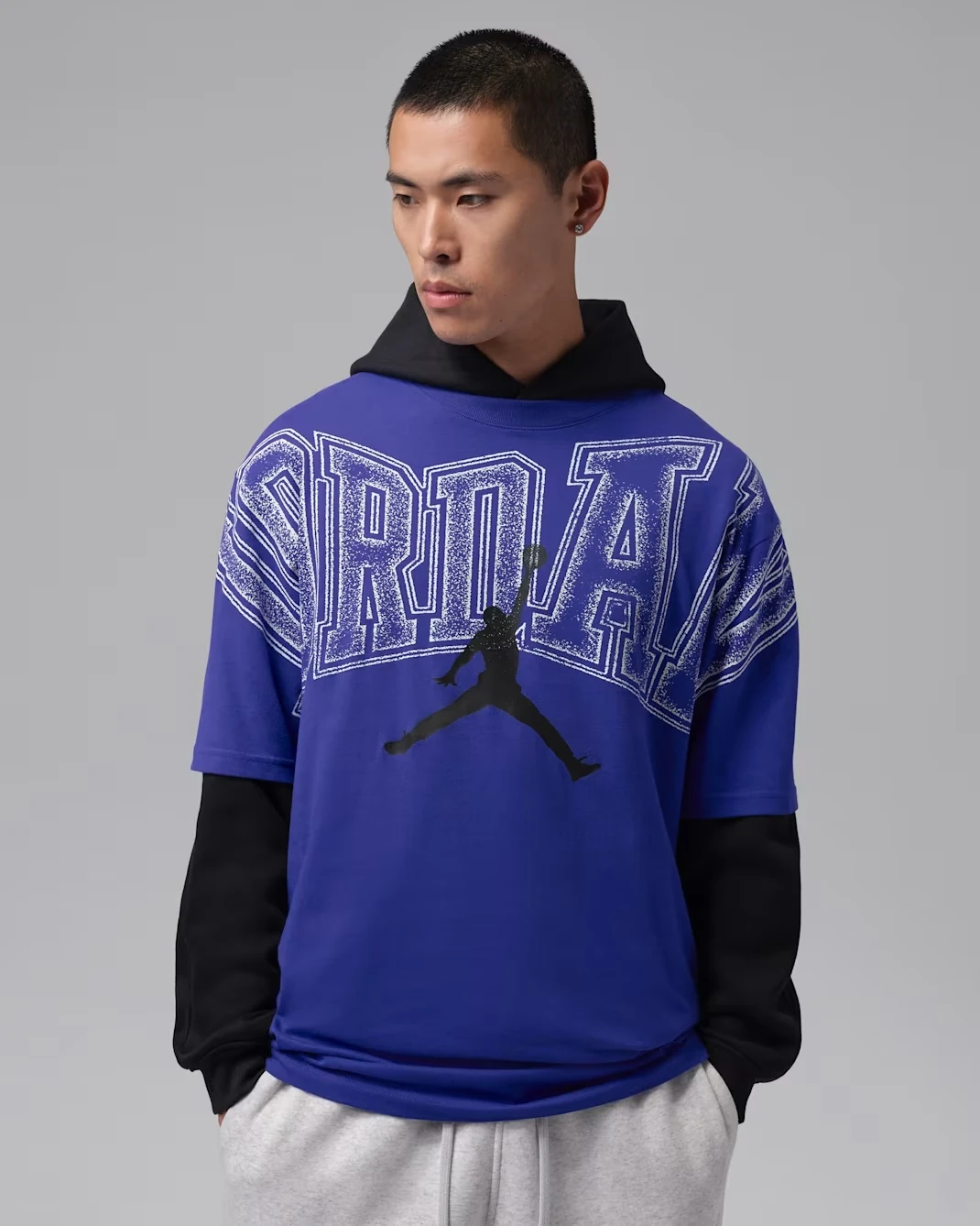 Jordan oversized graphic T-shirt in Light Concord with Black and White graphics